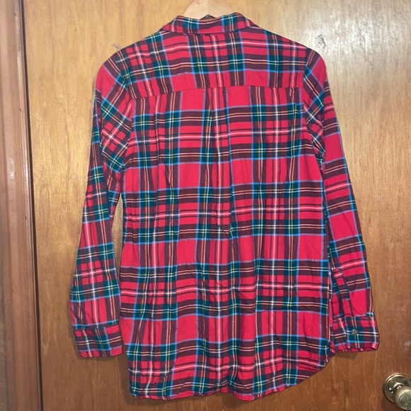 •OLD NAVY•RED PLAID "TUNIC SHIRT" BUTTON UP COLLARED BLOUSE SIZE MEDIUM - Picture 3 of 9
